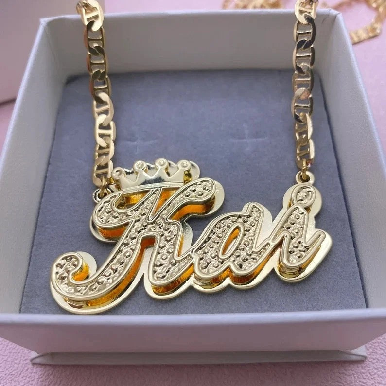 Boys double plated crown necklace