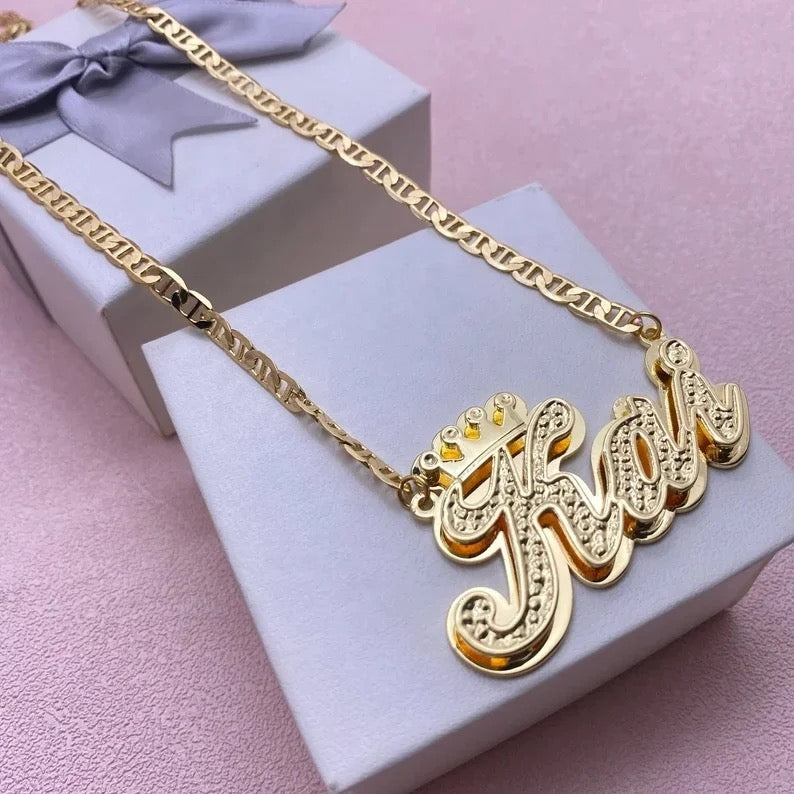 Boys double plated crown necklace