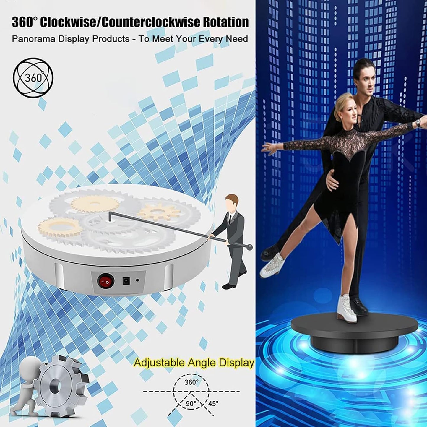 PRABOS Motorized Rotating Display Stand 360° Electric Turntable with 5 PVC Backgrounds, 330Lb Load for Display Heavy Duty Product
